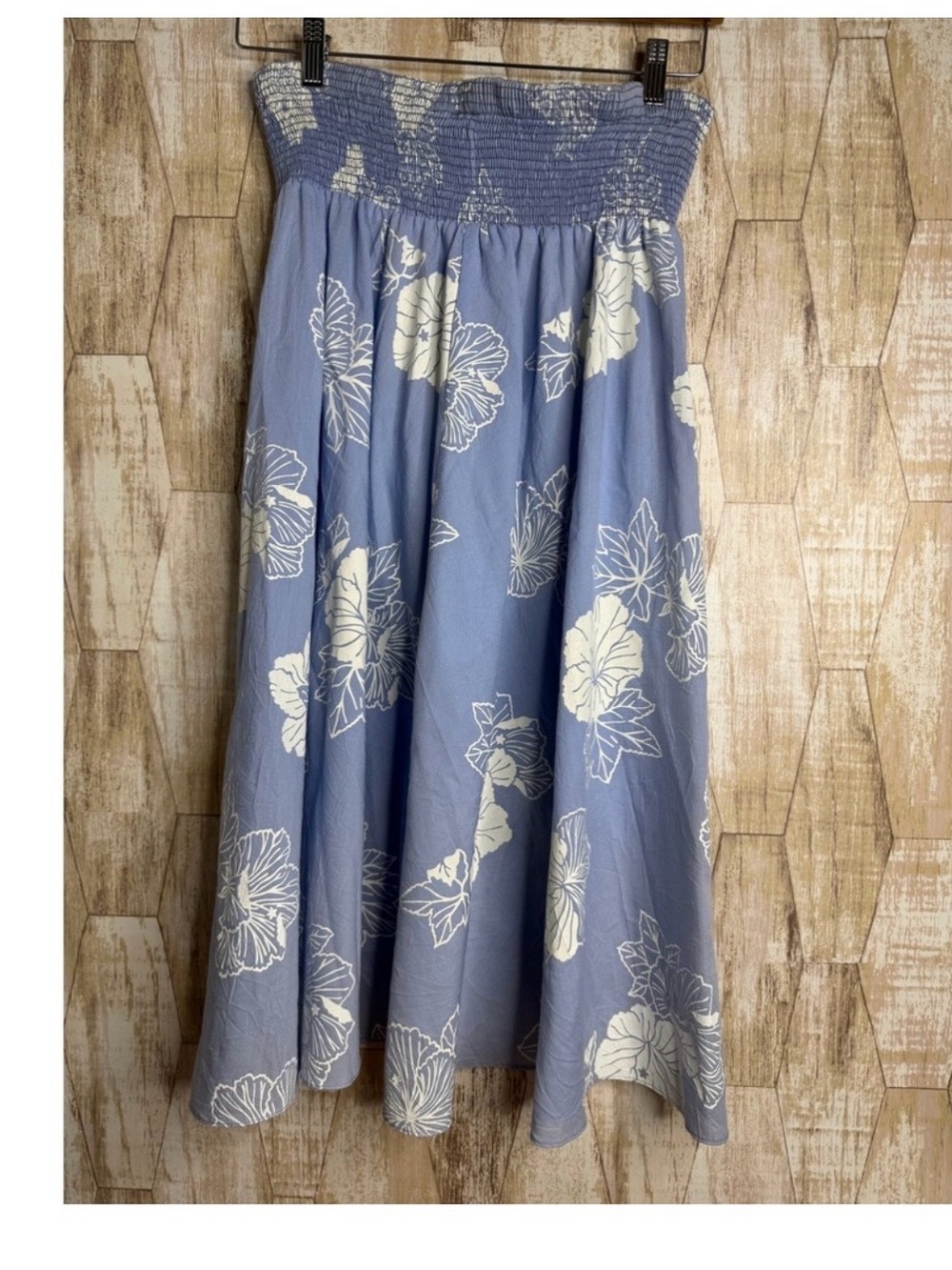 Nani Hawaii‎ for Liberty House Vintage Blue Hibiscus Smocked Midi Skirt ML